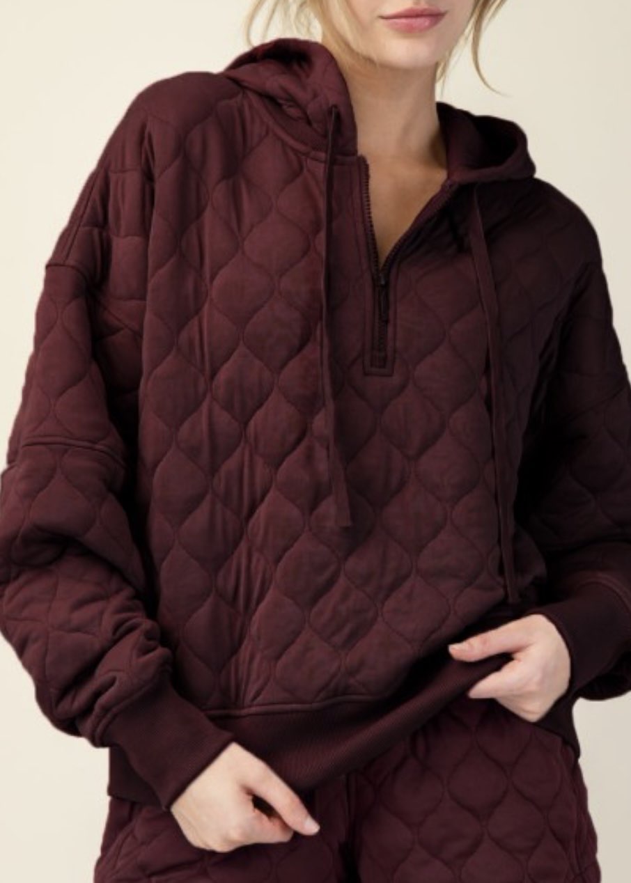 Nola Quilted Quarter Zip Hoodie | Dark Cherry