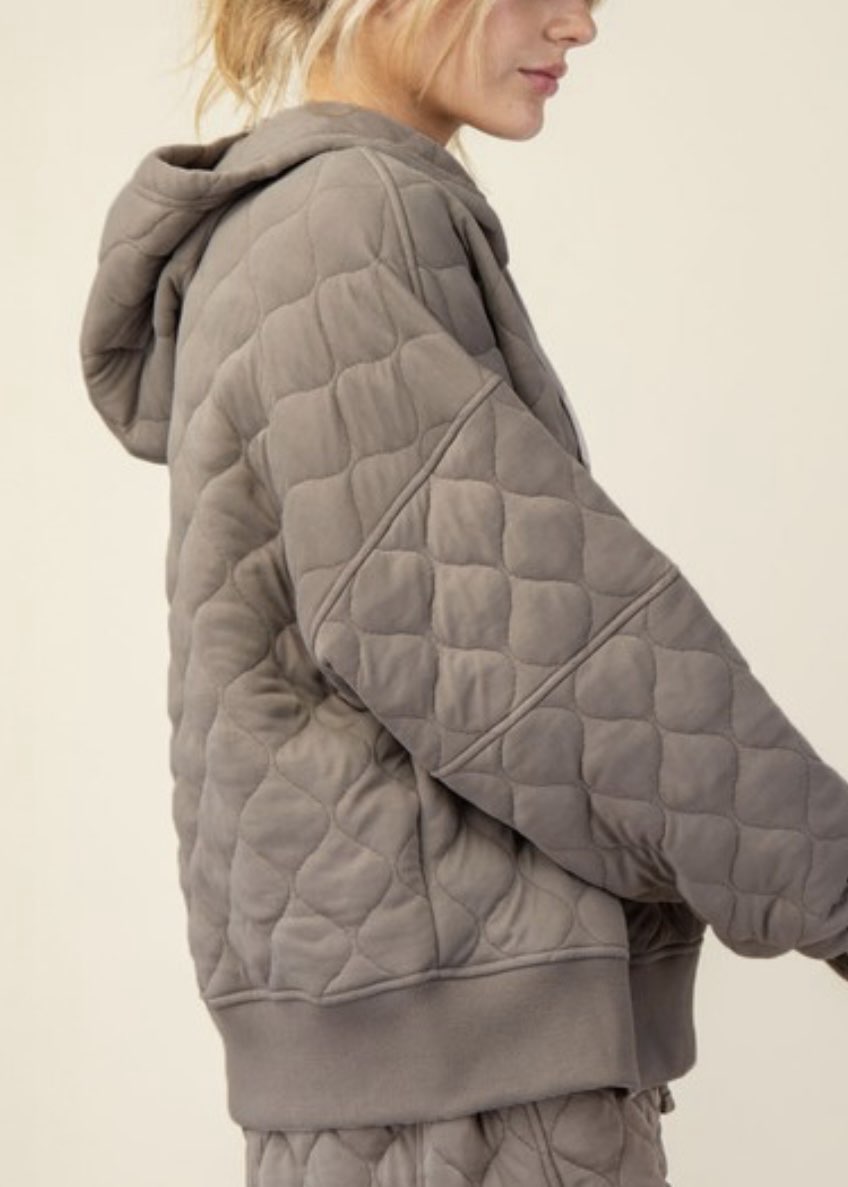 Nola Quilted Quarter Zip Hoodie | Taupe