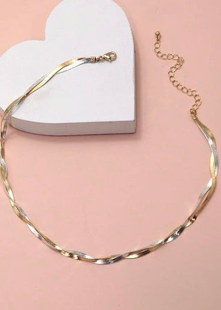 Intwined Gold Silver Herringbone Necklace
