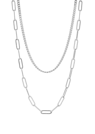 Curb and Paperclip Layered Chain Necklace