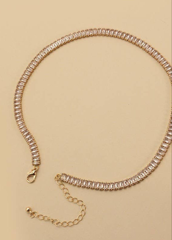 Baguette Stone Tennis Necklace | Gold