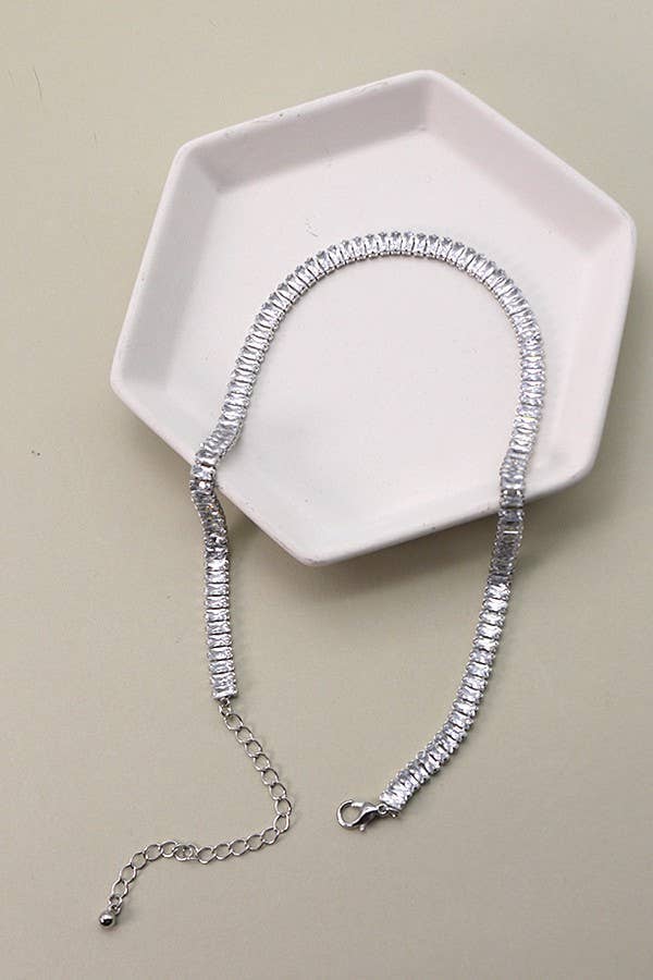 Baguette Stone Tennis Necklace | Silver