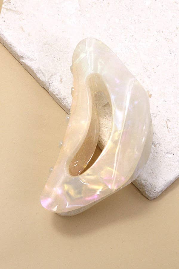 Jumbo Oval Claw Clip | White Marble