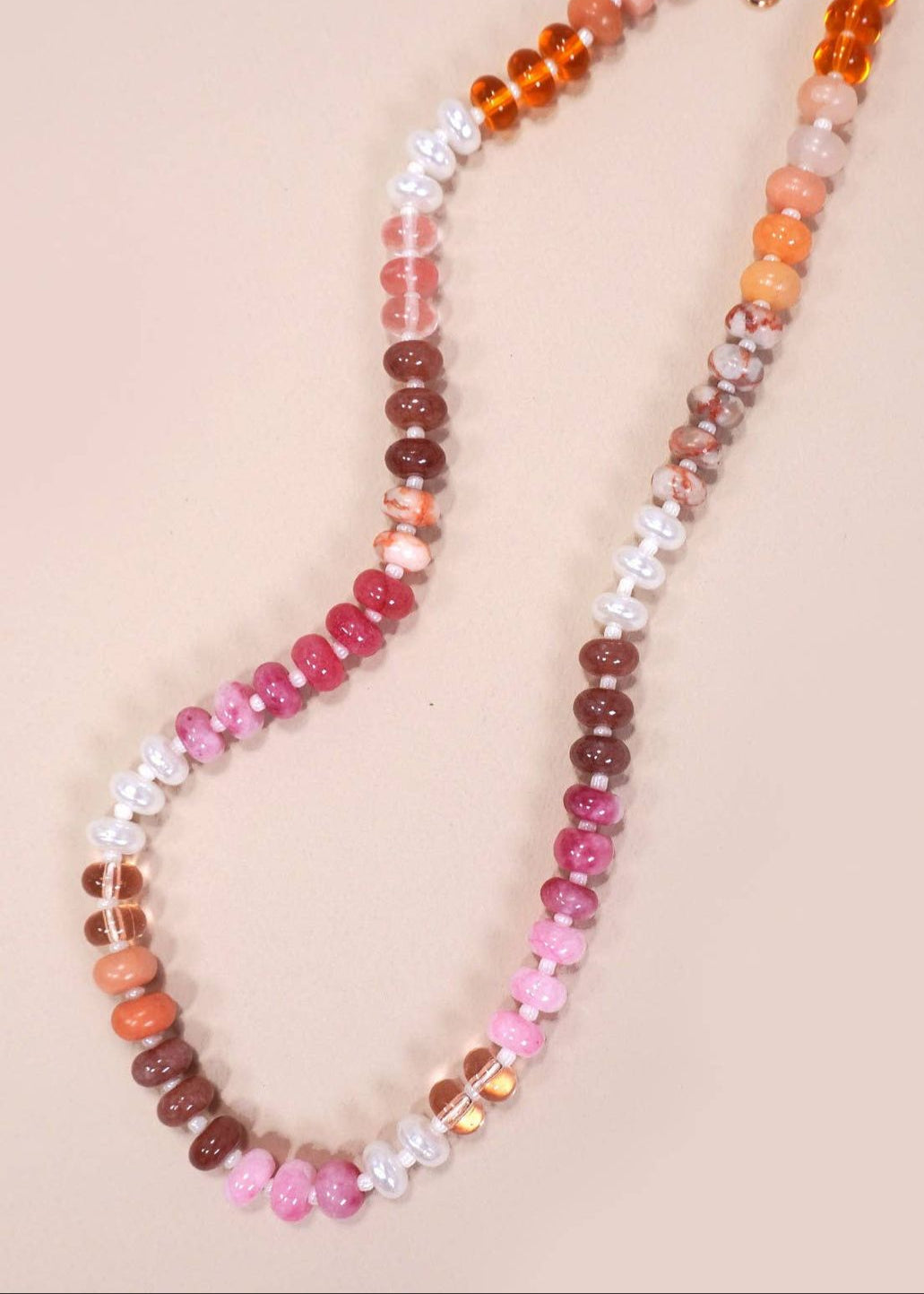 Natural Agate Glass Semi Precious Bead Necklace | Pink