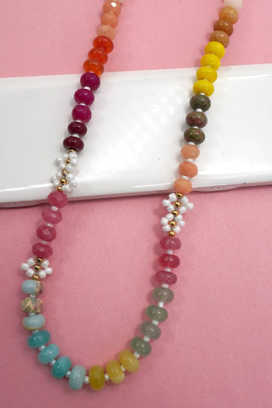Natural Agate & Glass Floral Necklace | Multicolor