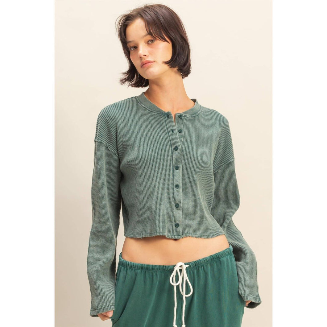 Jamie Buttoned Crop Top | Deep Green