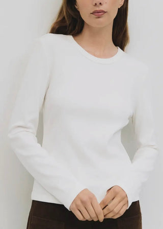 Kathy Ribbed Crewneck Top | White