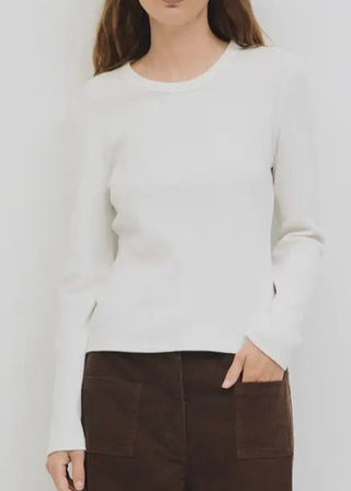 Kathy Ribbed Crewneck Top | White