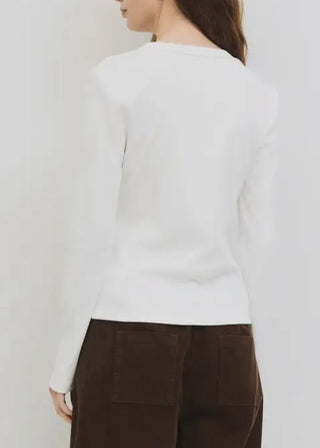 Kathy Ribbed Crewneck Top | White