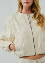 Load image into Gallery viewer, Ivory Embroidered Denim Bomber Jacket
