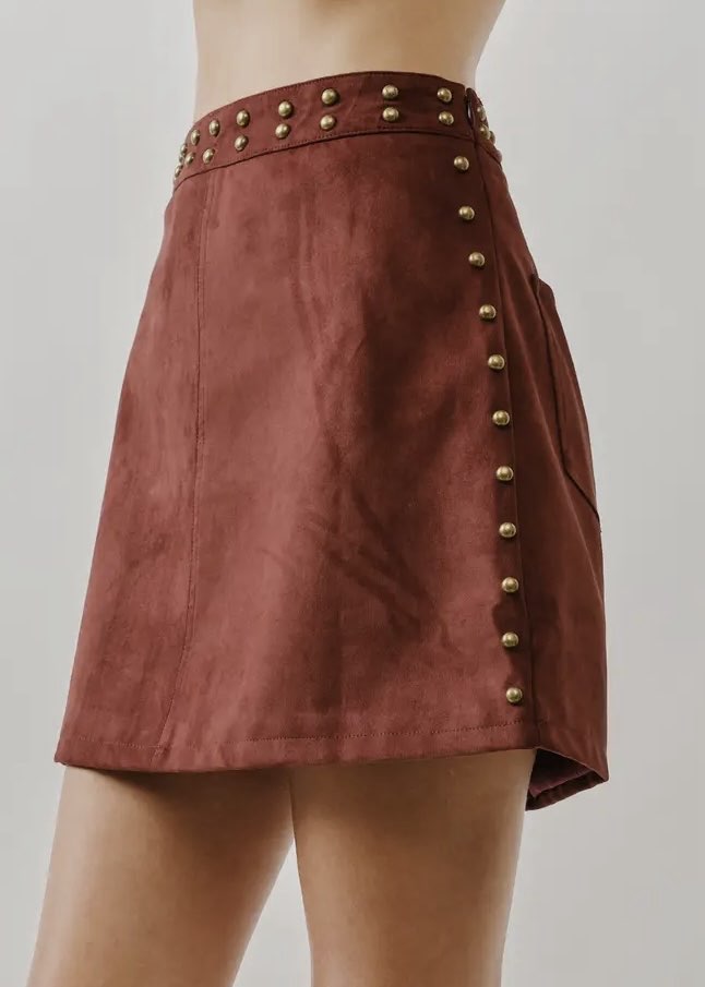 Suede Mini Skirt W/Brass Studs