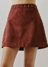 Load image into Gallery viewer, Suede Mini Skirt W/Brass Studs
