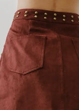 Load image into Gallery viewer, Suede Mini Skirt W/Brass Studs
