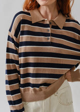 Load image into Gallery viewer, Stripe Polo Sweater | Tan &amp; Navy
