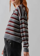 Load image into Gallery viewer, Stripe Polo Sweater | Grey &amp; Burgundy
