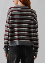 Load image into Gallery viewer, Stripe Polo Sweater | Grey &amp; Burgundy
