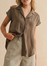 Load image into Gallery viewer, Clara Relaxed Collared Button Down Top | Coffee
