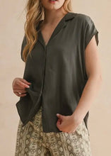 Load image into Gallery viewer, Clara Relaxed Collared Button Down Top | Deep Green
