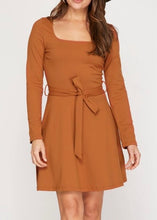 Load image into Gallery viewer, Cinnamon Square Neck Fit &amp; Flare Dress
