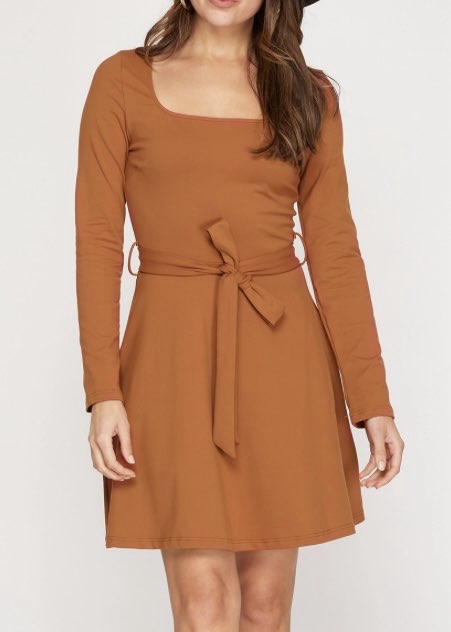 Cinnamon Square Neck Fit & Flare Dress