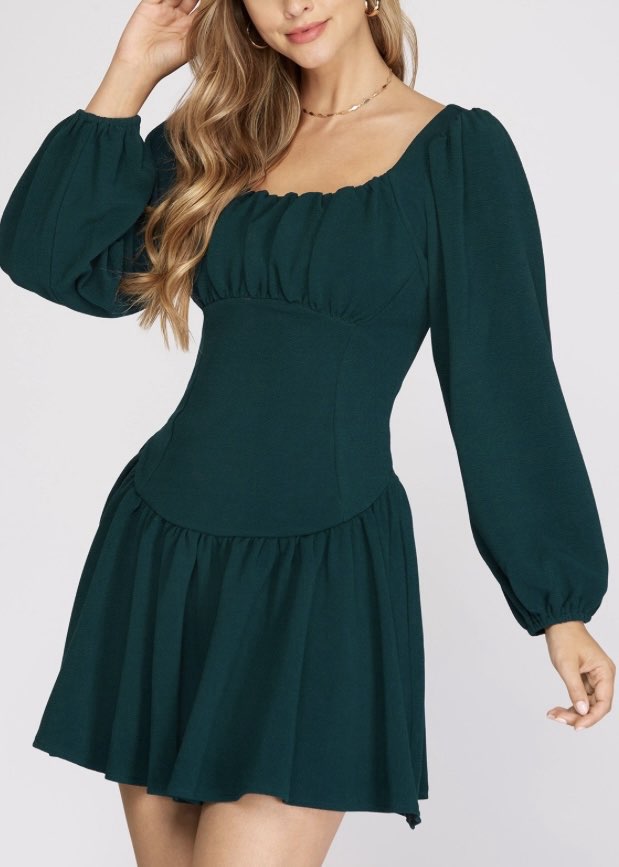 Long Sleeve Square Neck Flounce Dress