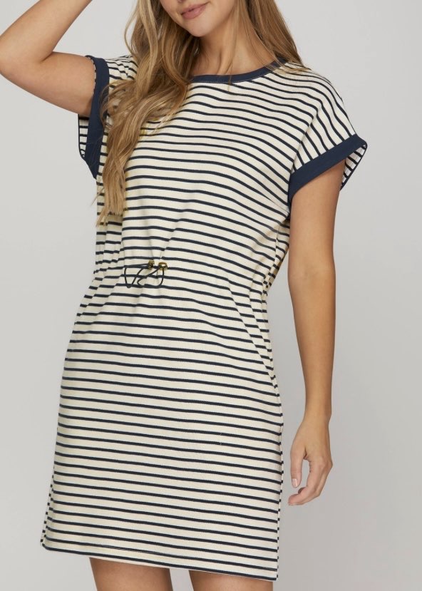 sachin and babi light blue dress Black & White Striped T-Shirt Dress Retro Prison Stripe Dress