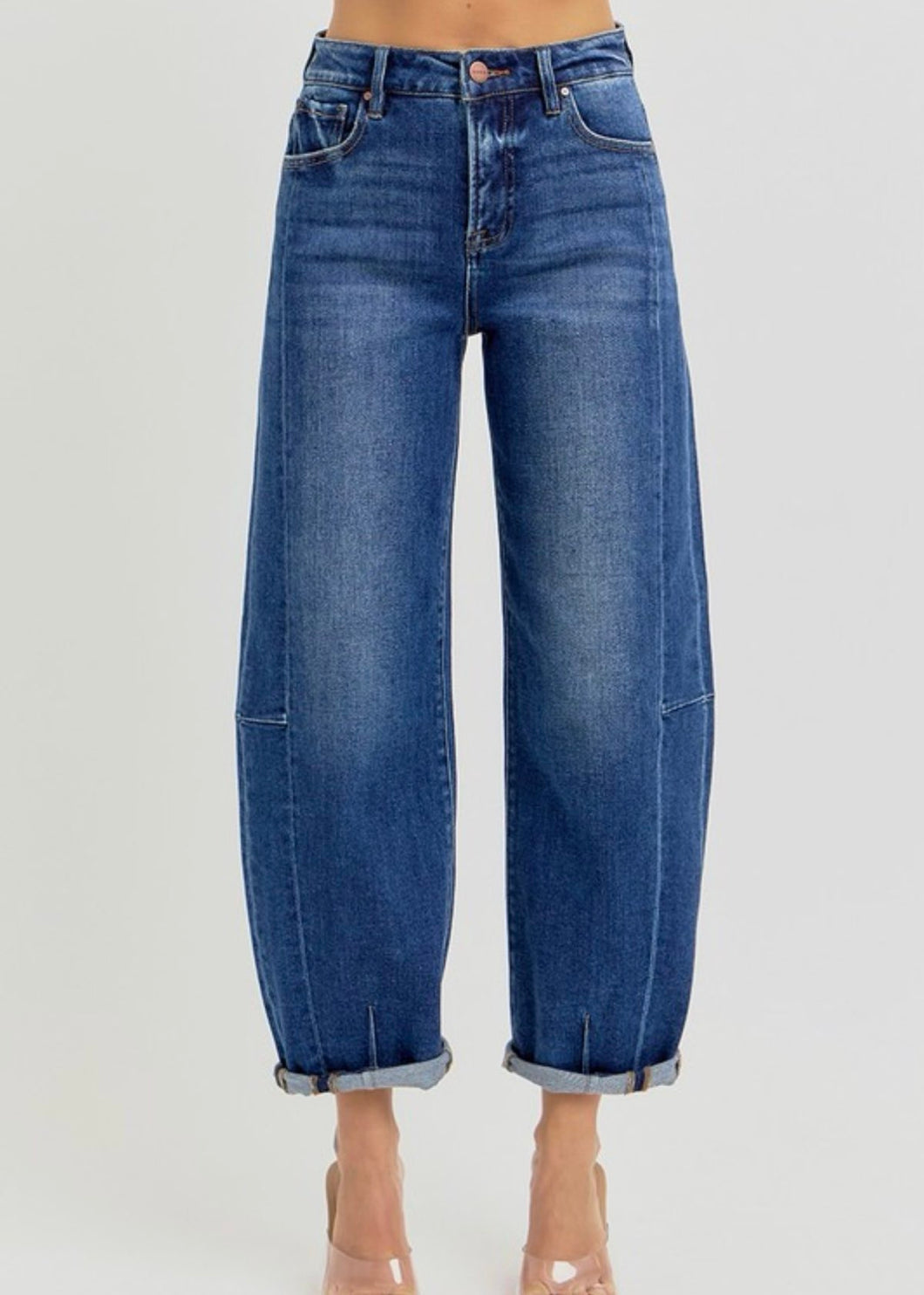 Risen Extended Size High Rise Barrel Jeans