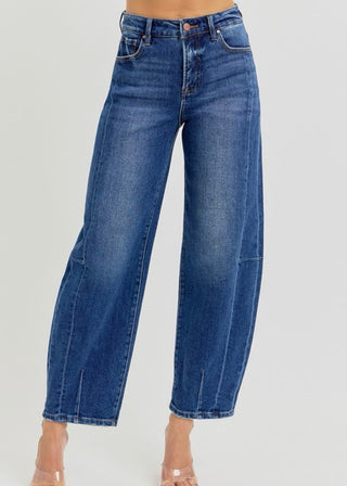 Risen Extended Size High Rise Barrel Jeans