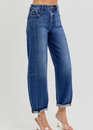 Risen Extended Size High Rise Barrel Jeans