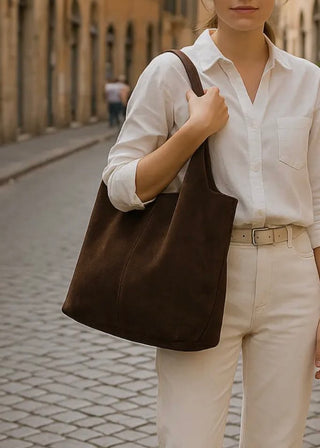 Giannina Suede Leather Shoulder Bag | Black
