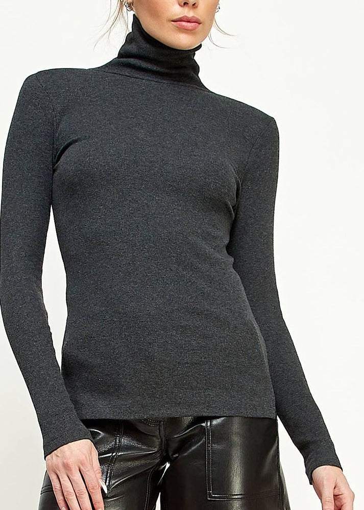 Ribbed Turtleneck Top | Charcoal