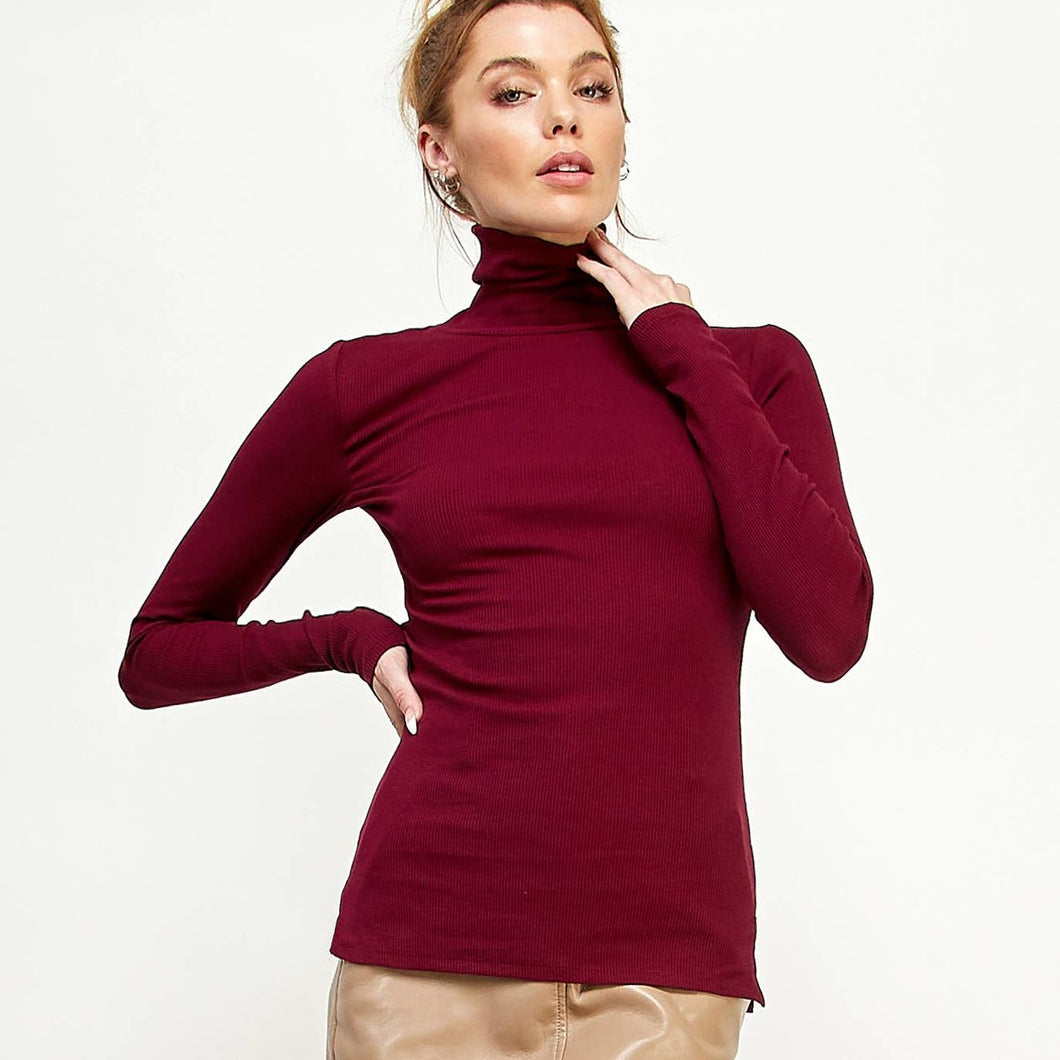 Ribbed Turtleneck Top | Wine