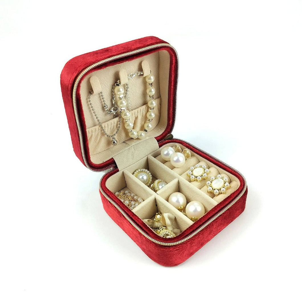 Travel Portable Velvet Jewelry Storage Case | Red