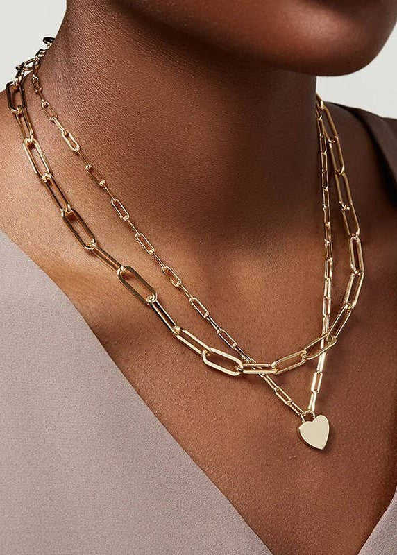 18K Multi-Layer Heart Charm Necklace
