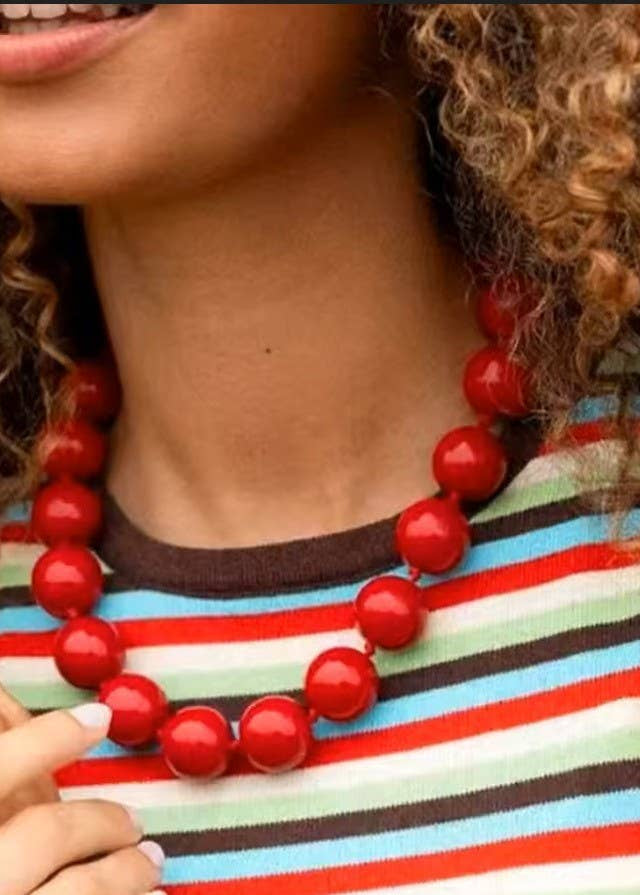 Boho Chunky Colorful Beaded Statement Necklace | Red