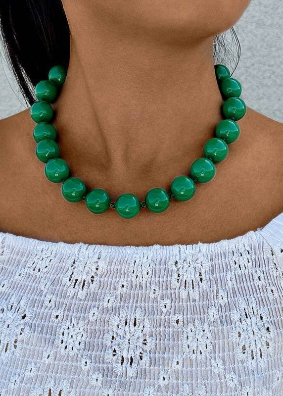 Boho Chunky Colorful Beaded Statement Necklace | Green