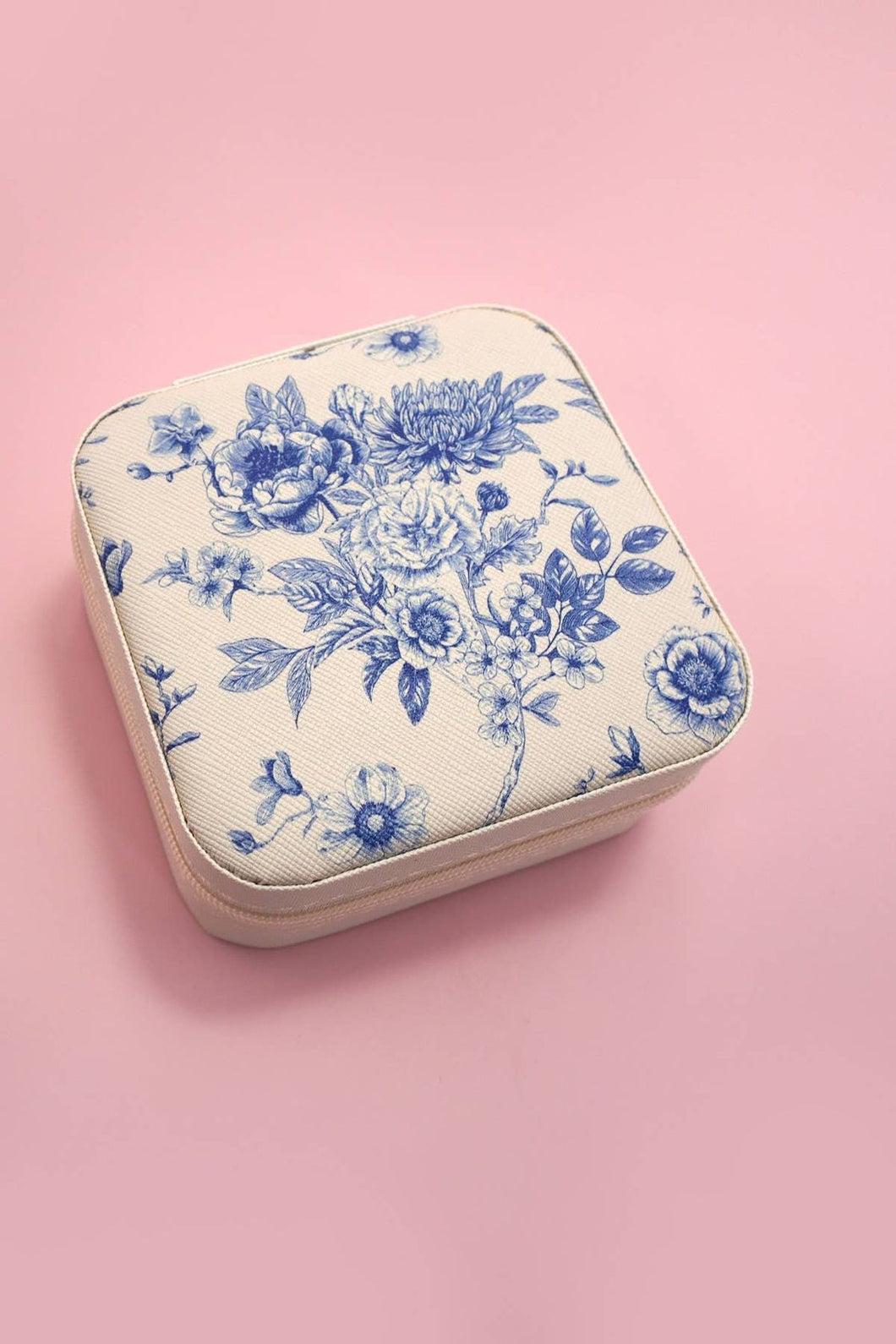 Blue Floral Jewelry Organizer Travel Box Case