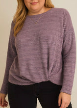 Load image into Gallery viewer, Extended Lavender Long Sleeve Bottom Twist Stripe Rib Top
