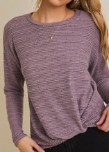 Load image into Gallery viewer, Lavender Long Sleeve Bottom Twist Stripe Rib Top
