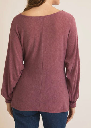 Round Neck Long Sleeve Waist Tie Top