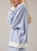 Load image into Gallery viewer, Mock Neck Stripe Sweatshirt Top – Blue and Creme
