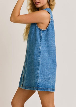 Sleeveless Round Neck Button Down Denim Dress