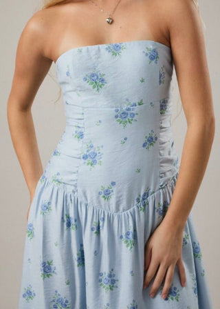 Strapless Ruched Waist Midi Dress