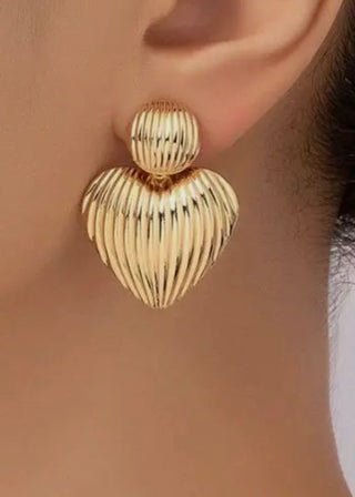 Real Gold Dipped Ribbed Heart Drop Earrings