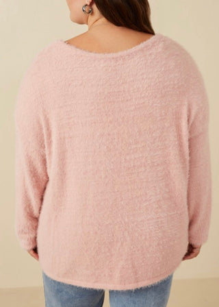 Extended Blush Mohair V-Neck Sweater Top