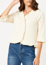 Load image into Gallery viewer, Cream Ruffled Placket Ribbed Knit Cardigan
