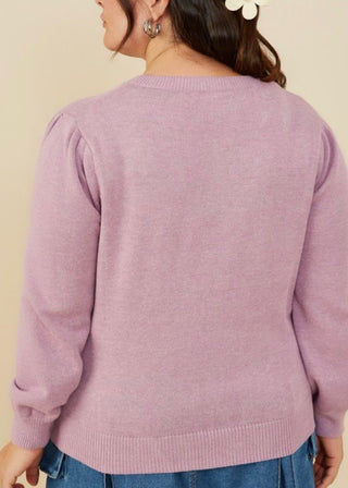 Extended Lavender Pearl Hearts Pullover Sweater