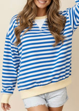 Load image into Gallery viewer, Extended Contrast Trim Striped Sweatshirt
