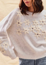 Load image into Gallery viewer, Flower Embroidered Long Sleeve Sweater Pullover Top
