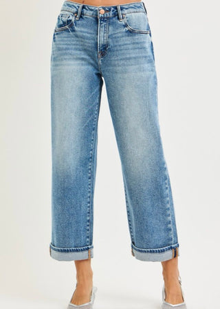 Extended Mid Rise Ankle Boyfriend Cuffed Jeans